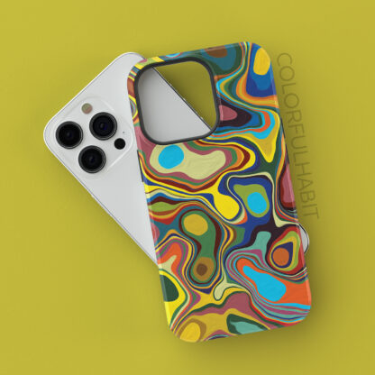 Printable Download of a Colorful Abstract Fluid Digital Pattern by ColorfulHabit Presented on an iPhone 13 Pro Case