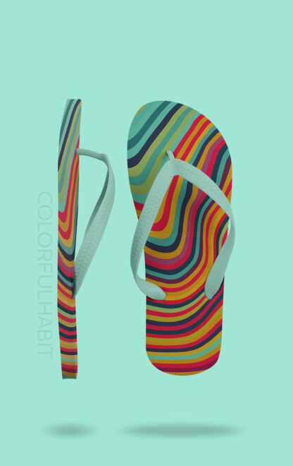 Printable Art Download In A Colorful Abstract Wavy Stripes Digital Design by ColorfulHabit Presented on Flip Flop Sandals