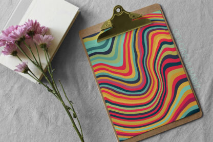 Printable Art Download In A Colorful Abstract Wavy Stripes Digital Design by ColorfulHabit Presented on Paper in a Clipboard