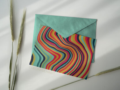 Printable Art Download In A Colorful Abstract Wavy Stripes Digital Design by ColorfulHabit Presented on a Postcard with a Solid Color E