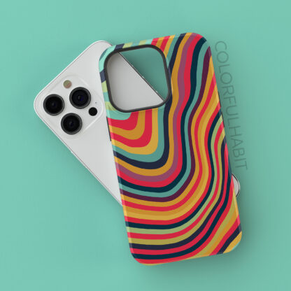 Printable Art Download In A Colorful Abstract Wavy Stripes Digital Design by ColorfulHabit Presented on an iPhone 13 Pro Case