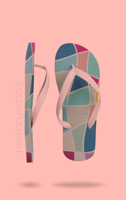 Printable Digital Art Download In Abstract Stained Glass Pattern by ColorfulHabit Presented on Flip Flop Sandals
