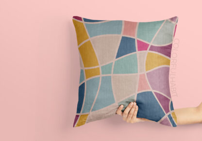 Printable Digital Art Download In Abstract Stained Glass Pattern by ColorfulHabit Presented on a Pillow Held by a Hand