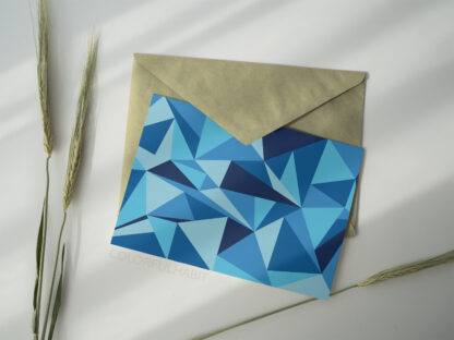 Printable Digital Art Download In Blue Triangle Pattern by ColorfulHabit Presented on a Postcard with a Solid Color Envelope