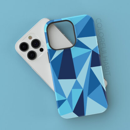 Printable Digital Art Download In Blue Triangle Pattern by ColorfulHabit Presented on an iPhone 13 Pro Case