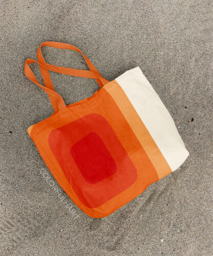 Abstract Orange Minimal Printable Digital Art Download by ColorfulHabit Presented on a Canvas Tote on the Sand