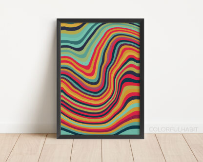 Printable Art Download In A Colorful Abstract Wavy Stripes Digital Design by ColorfulHabit Presented in a Black Frame