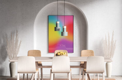 Printable Digital Art Download in a Colorful Abstract Dreamy Design by ColorfulHabit Presented as a Framed Wall Art in a Dining Room