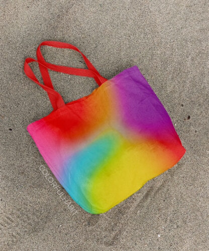 Printable Digital Art Download in a Colorful Abstract Dreamy Design by ColorfulHabit Presented on a Canvas Tote on the Sand