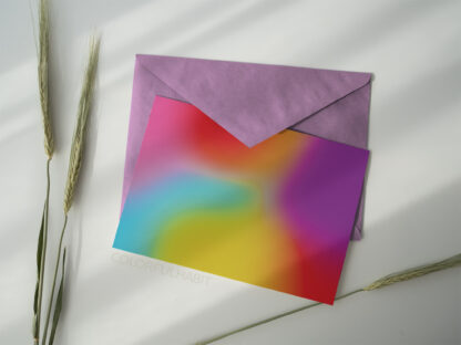 Printable Digital Art Download in a Colorful Abstract Dreamy Design by ColorfulHabit Presented on a Postcard with a Solid Color Envelope