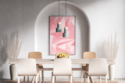 Printable Digital Art Download in a Pink Abstract Geometric Pattern by ColorfulHabit Presented in a Framed Wall Art in a Dining Room