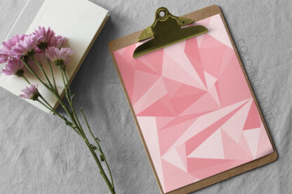 Printable Digital Art Download in a Pink Abstract Geometric Pattern by ColorfulHabit Presented on Paper in a Clipboard