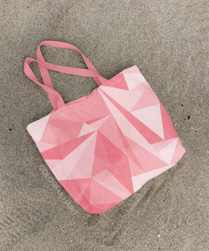 Printable Digital Art Download in a Pink Abstract Geometric Pattern by ColorfulHabit Presented on a Canvas Tote on the Sand