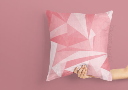 Printable Digital Art Download in a Pink Abstract Geometric Pattern by ColorfulHabit Presented on a Pillow Held by a Hand