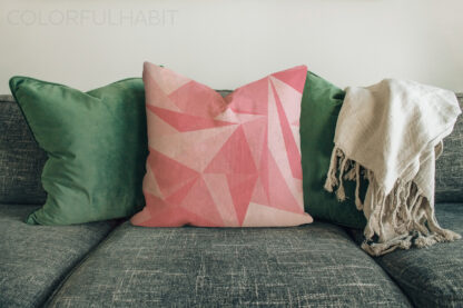 Printable Digital Art Download in a Pink Abstract Geometric Pattern by ColorfulHabit Presented on a Pillow on a Couch