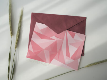 Printable Digital Art Download in a Pink Abstract Geometric Pattern by ColorfulHabit Presented on a Postcard with a Solid Color Envelope
