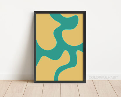 Printable Digital Art Download in a Yellow Aqua Minimal Abstract Design by ColorfulHabit Presented as Wall Art in a Black Frame