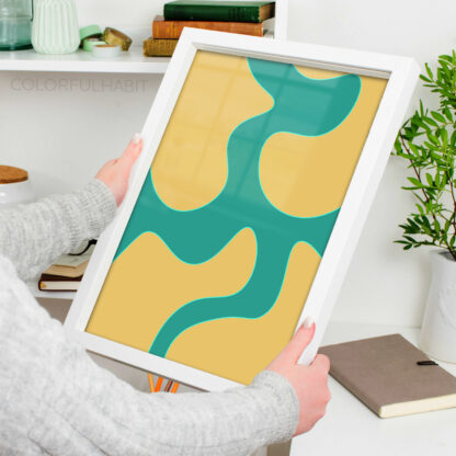Printable Digital Art Download in a Yellow Aqua Minimal Abstract Design by ColorfulHabit Presented as Wall Art in a White Frame