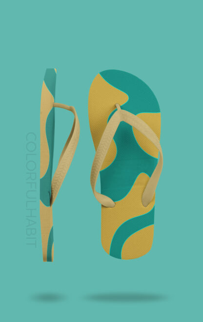 Printable Digital Art Download in a Yellow Aqua Minimal Abstract Design by ColorfulHabit Presented on Flip Flop Sandals