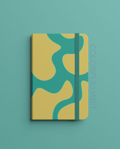 Printable Digital Art Download in a Yellow Aqua Minimal Abstract Design by ColorfulHabit Presented on a Hardcover Book