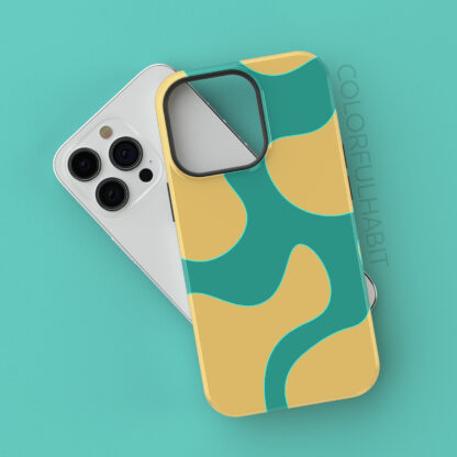 Printable Digital Art Download in a Yellow Aqua Minimal Abstract Design by ColorfulHabit Presented on an iPhone 13 Pro Case