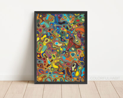 Printable Download of a Colorful Abstract Fluid Digital Design by ColorulHabit Presented in a Black Frame