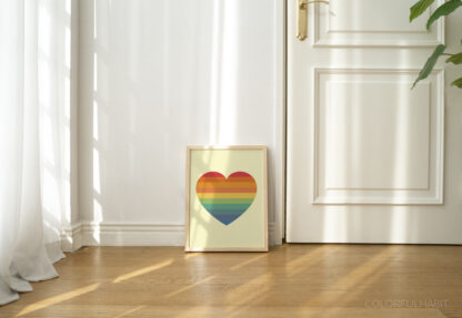 Vintage Rainbow Heart Printable Digital Art Download by ColorfulHabit Presented as Wall Art in a Wood Frame 2