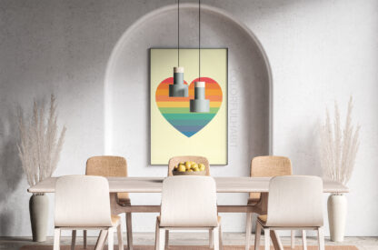 Vintage Rainbow Heart Printable Digital Art Download by ColorfulHabit Presented in a Framed Wall Art in a Dining Room