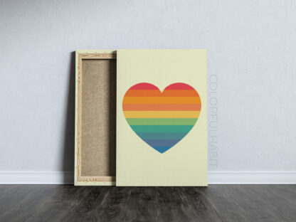 Vintage Rainbow Heart Printable Digital Art Download by ColorfulHabit Presented on Streched Burlap Canvas