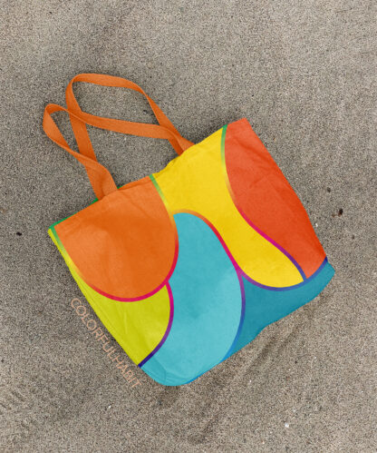Bold Colorful Abstract Printable Digital Wall Art by ColorfulHabit Presented on a Canvas Tote on the Sand