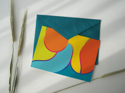 Bold Colorful Abstract Printable Digital Wall Art by ColorfulHabit Presented on a Postcard with a Solid Color Envelope