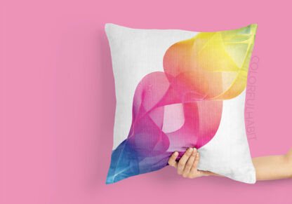 Digital Art Download of a Colorful Abstract Fluid Art Design by ColorfulHabit Presented on a Pillow Held by a Hand
