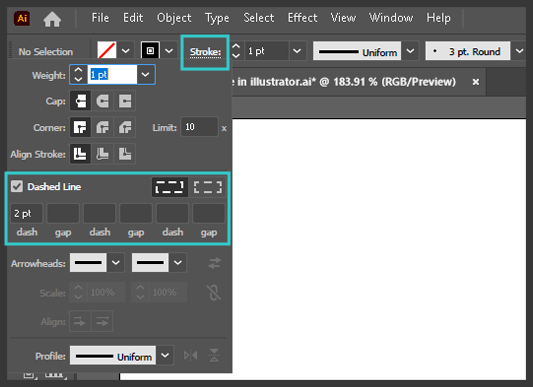 Enable Dashed Lines in Illustrator