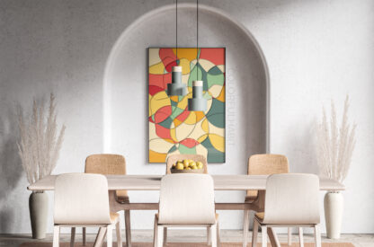 Printable Digital Wall Art Download of Colorful Abstract Pattern by ColorfulHabit Presented in a Framed Wall Art in a Dining Room