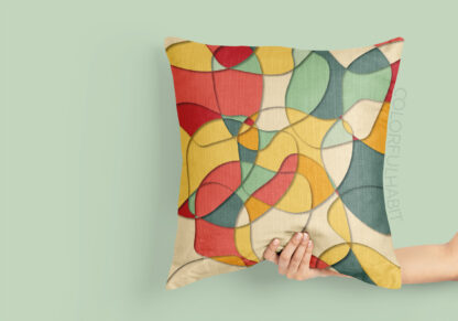 Printable Digital Wall Art Download of Colorful Abstract Pattern by ColorfulHabit Presented on a Pillow Held by a Hand
