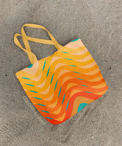 Wavy Flowy Pattern Printable Digital Art Download by ColorfulHabit Presented on a Canvas Tote on the Sand