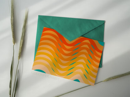 Wavy Flowy Pattern Printable Digital Art Download by ColorfulHabit Presented on a Postcard with a Solid Color Envelope