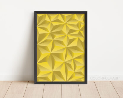Yellow Triangle Abstract Pattern Printable Digital Art by ColorfulHabit Presented as Wall Art in a Black Frame