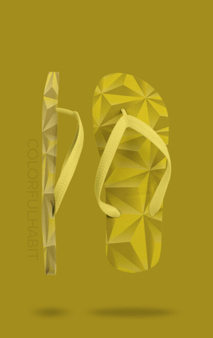 Yellow Triangle Abstract Pattern Printable Digital Art by ColorfulHabit Presented on Flip Flop Sandals