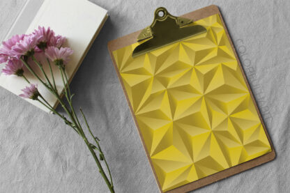Yellow Triangle Abstract Pattern Printable Digital Art by ColorfulHabit Presented on Paper in a Clipboard