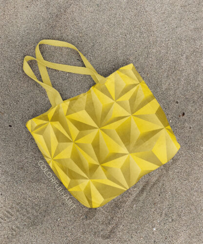 Yellow Triangle Abstract Pattern Printable Digital Art by ColorfulHabit Presented on a Canvas Tote on the Sand