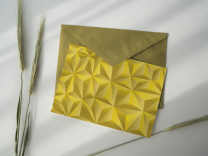Yellow Triangle Abstract Pattern Printable Digital Art by ColorfulHabit Presented on a Postcard with a Solid Color Envelope