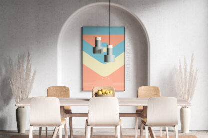 Free Printable Minimalist Geometric Wall Art by ColorfulHabit Presented in a Framed Wall Art in a Dining Room