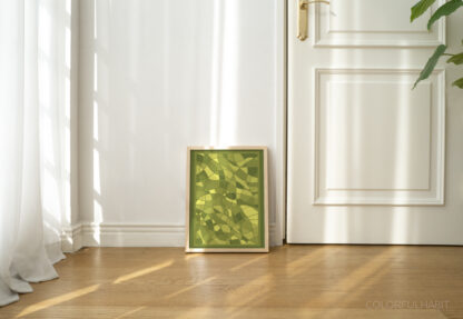 Green Abstract Flowy Printable Wall Art by ColorfulHabit Presented as Wall Art in a Wood Frame