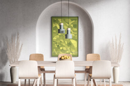Green Abstract Flowy Printable Wall Art by ColorfulHabit Presented in a Framed Wall Art in a Dining Room