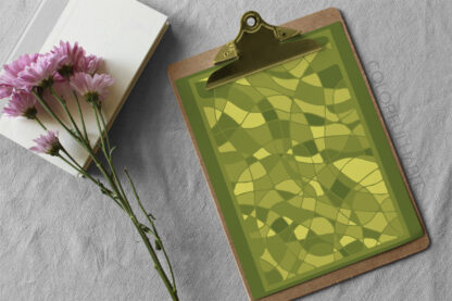 Green Abstract Flowy Printable Wall Art by ColorfulHabit Presented on Paper in a Clipboard