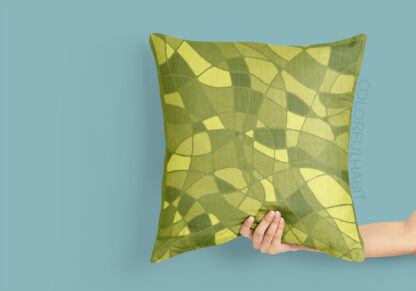 Green Abstract Flowy Printable Wall Art by ColorfulHabit Presented on a Pillow Held by a Hand