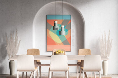 Printable Hard-Edge Abstract Modern Digital Wall Art by ColorfulHabit Presented in a Framed Wall Art in a Dining Room