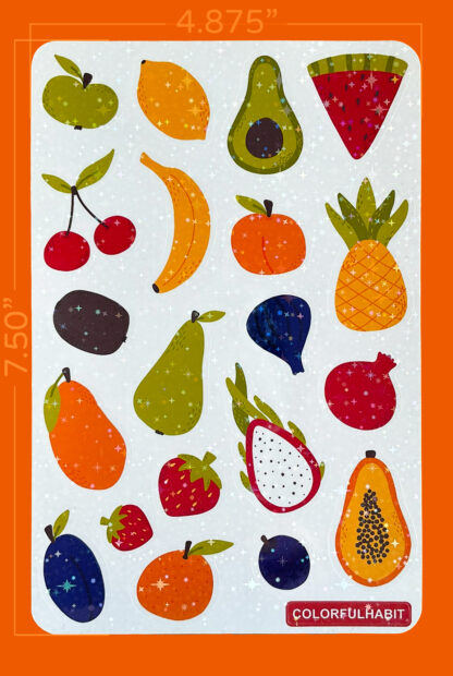 Fruit Holographic Sticker Sheet by ColorfulHabit with Dimensions