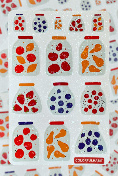 Fruit Jar Holographic Sticker Sheet by ColorfulHabit